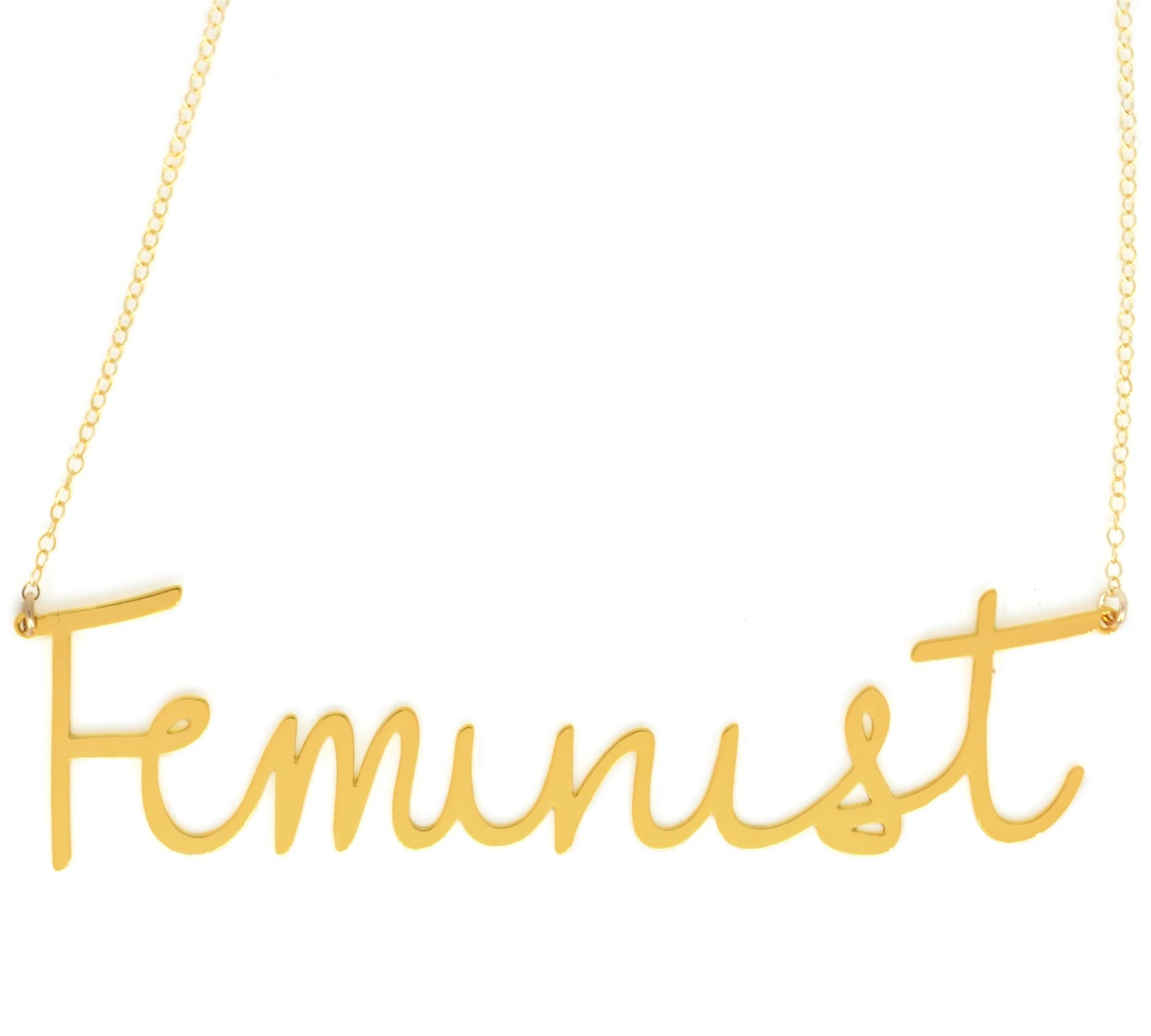 Feminist Necklace - High Quality, Affordable, Hand Written, Empowering, Self Love, Mantra Word Necklace - Available in Gold and Silver - Small and Large Sizes - Made in USA - Brevity Jewelry