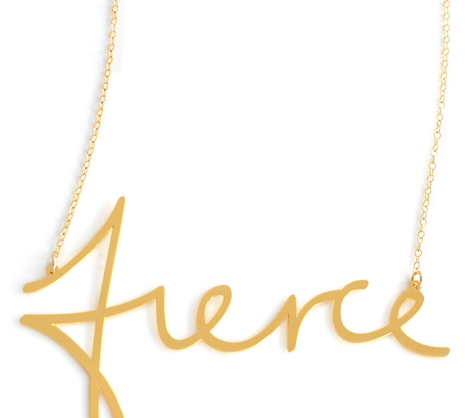 Fierce Necklace - High Quality, Affordable, Hand Written, Empowering, Self Love, Mantra Word Necklace - Available in Gold and Silver - Small and Large Sizes - Made in USA - Brevity Jewelry