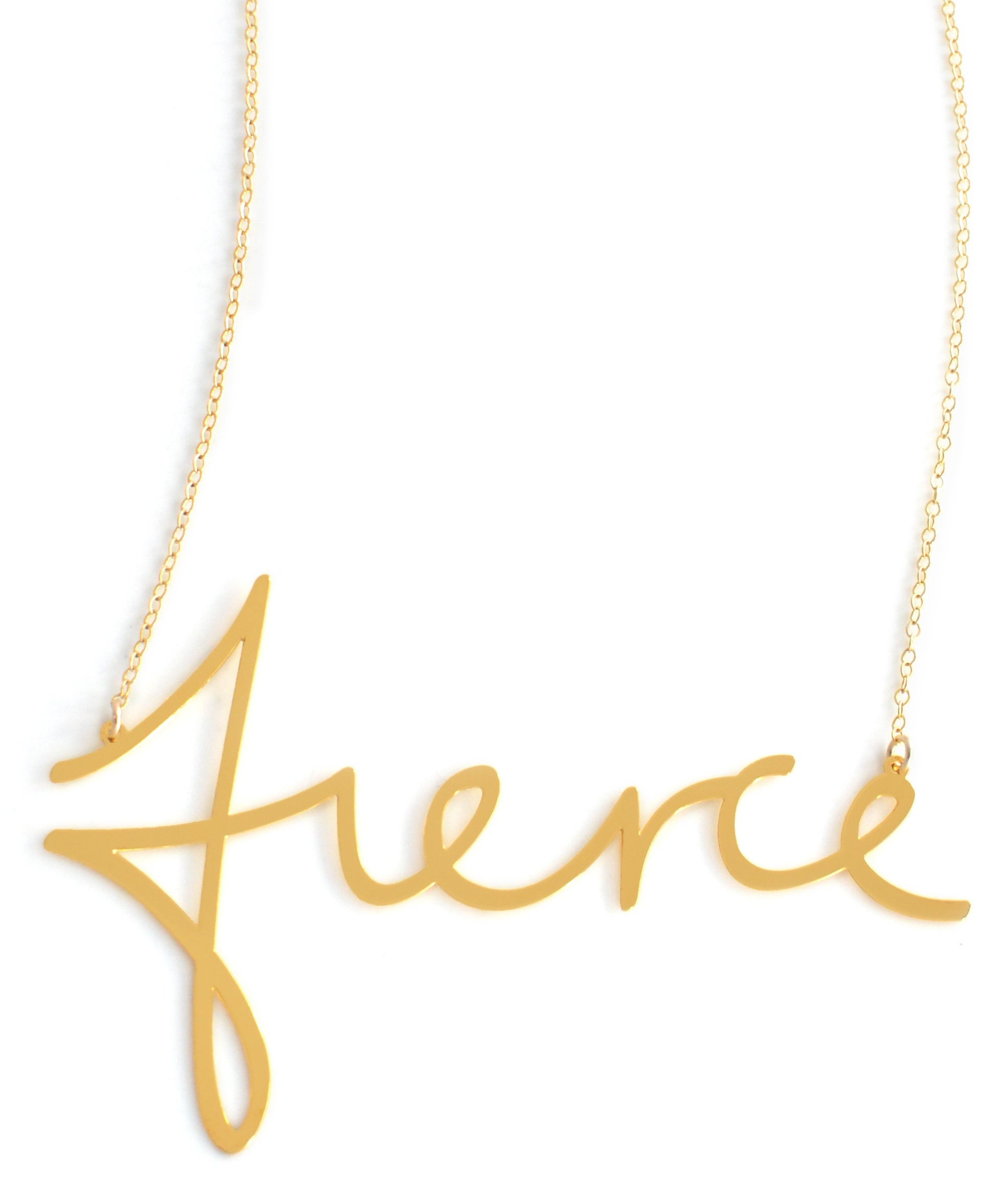 Fierce Necklace - High Quality, Affordable, Hand Written, Empowering, Self Love, Mantra Word Necklace - Available in Gold and Silver - Small and Large Sizes - Made in USA - Brevity Jewelry
