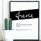 Framed Black Fierce Print With Word Definition - High Quality, Affordable, Hand Written, Empowering, Self Love, Mantra Word Print. Archival-Quality, Matte Giclée Print - Brevity Jewelry