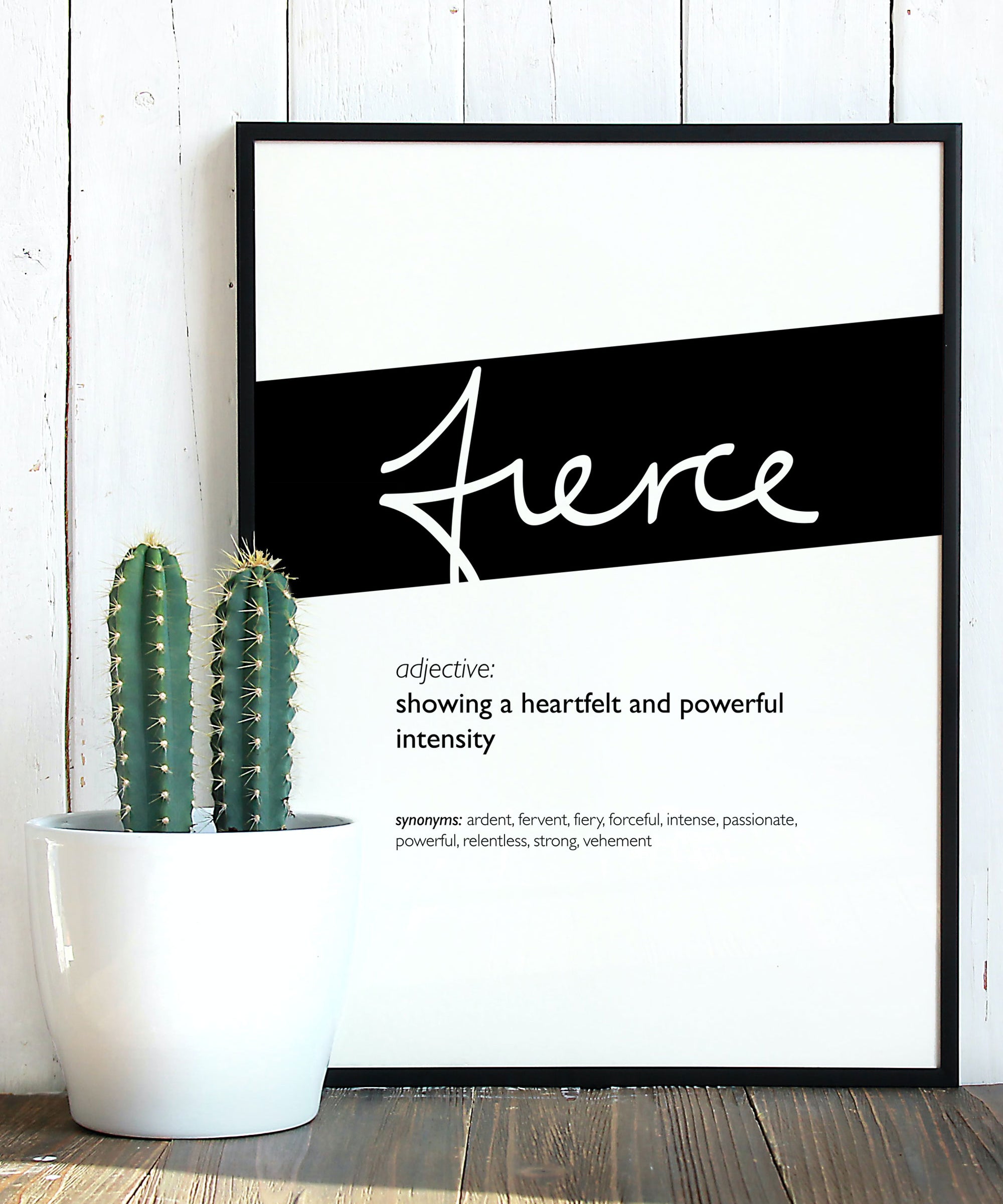 Framed Black Fierce Print With Word Definition - High Quality, Affordable, Hand Written, Empowering, Self Love, Mantra Word Print. Archival-Quality, Matte Giclée Print - Brevity Jewelry