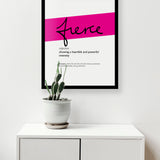 Framed Magenta Fierce Print With Word Definition - High Quality, Affordable, Hand Written, Empowering, Self Love, Mantra Word Print. Archival-Quality, Matte Giclée Print - Brevity Jewelry