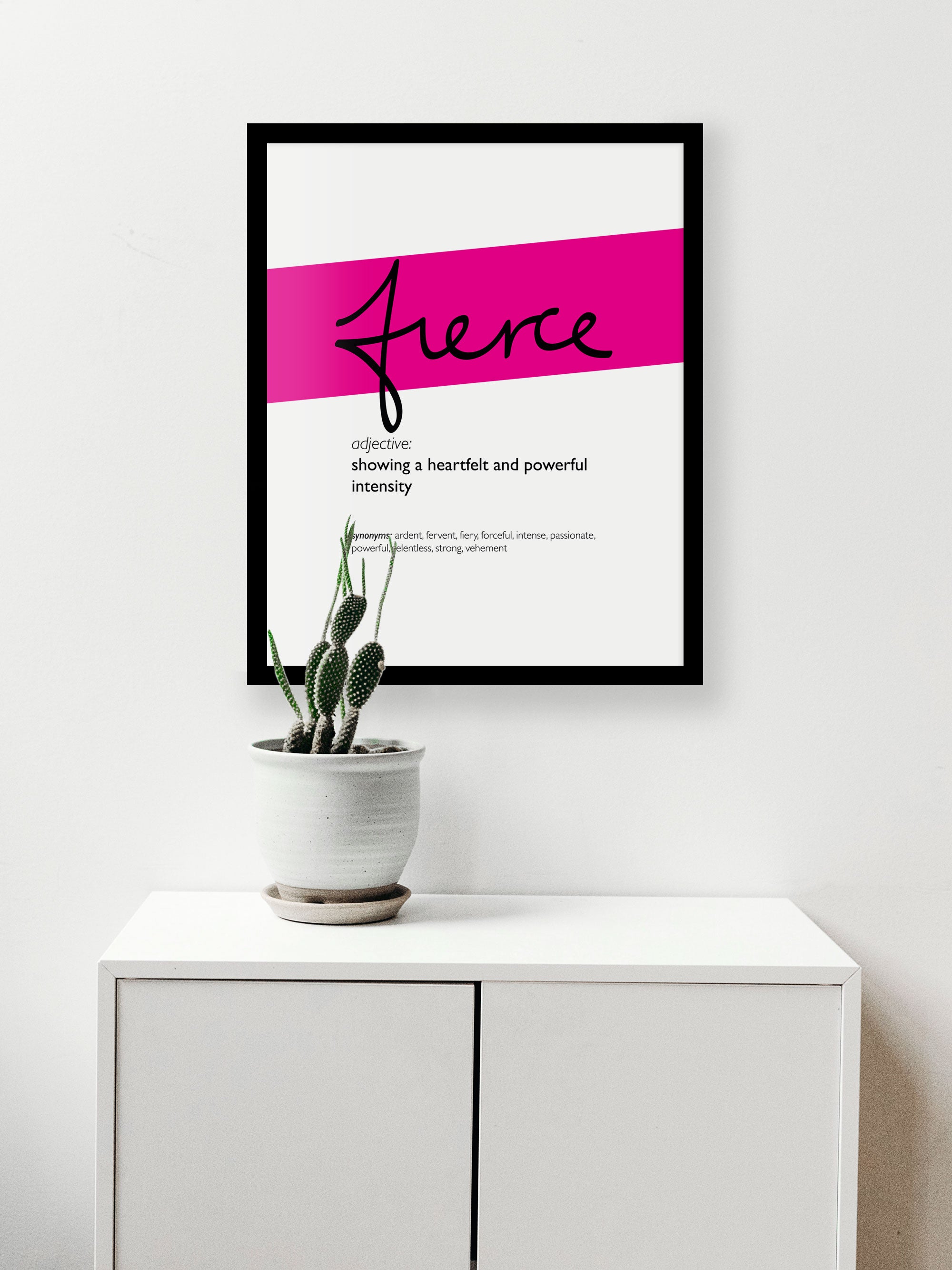 Framed Magenta Fierce Print With Word Definition - High Quality, Affordable, Hand Written, Empowering, Self Love, Mantra Word Print. Archival-Quality, Matte Giclée Print - Brevity Jewelry