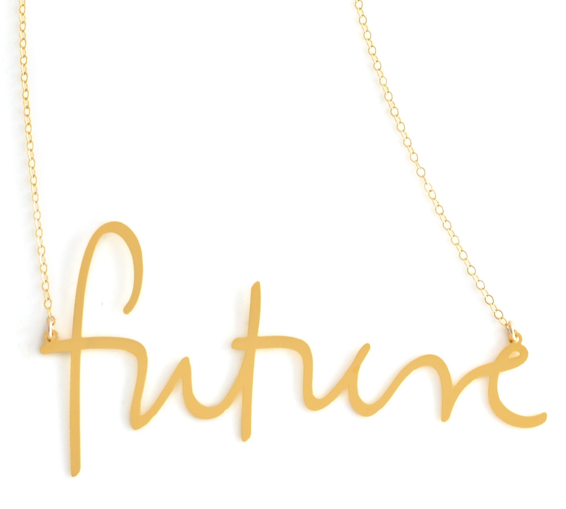Future Necklace - High Quality, Affordable, Hand Written, Empowering, Self Love, Mantra Word Necklace - Available in Gold and Silver - Small and Large Sizes - Made in USA - Brevity Jewelry