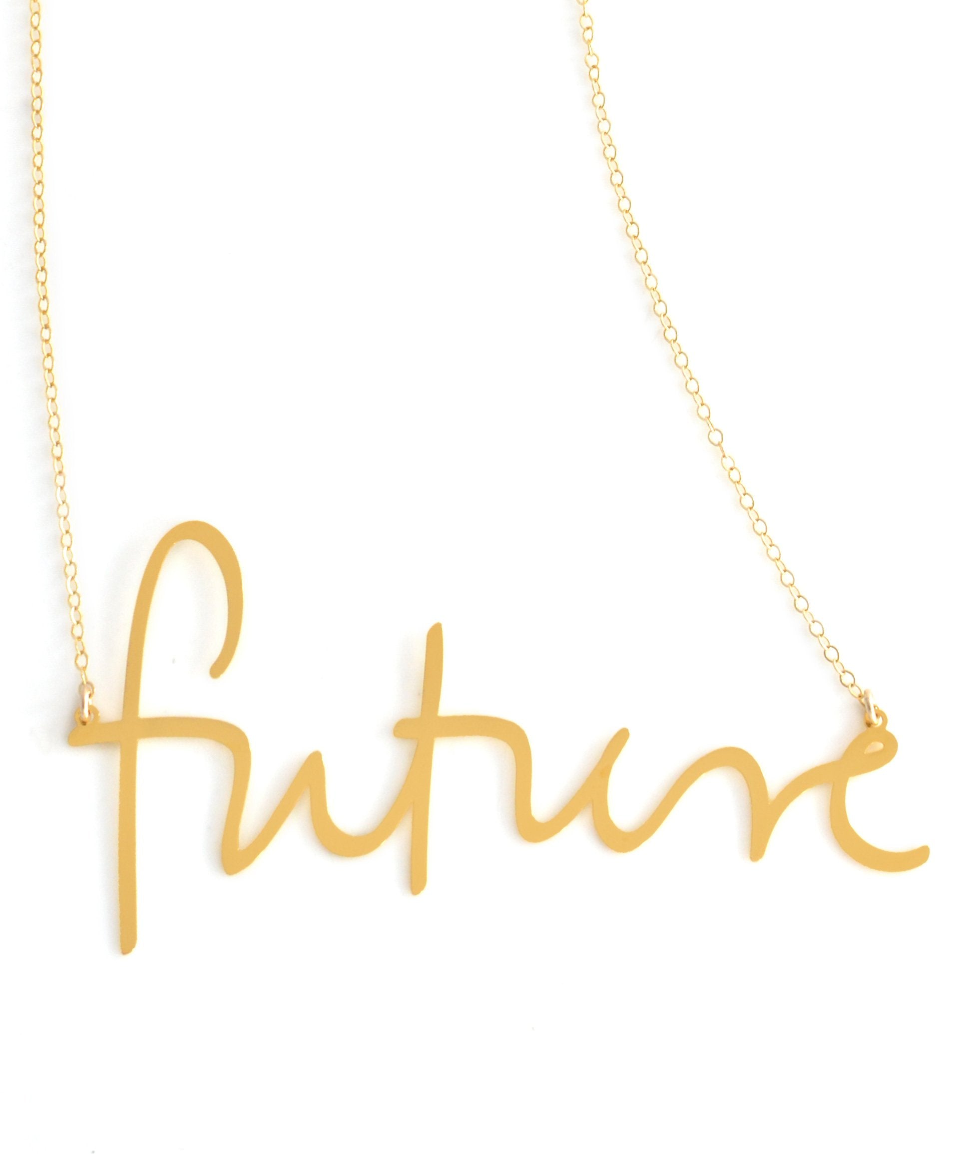 Future Necklace - High Quality, Affordable, Hand Written, Empowering, Self Love, Mantra Word Necklace - Available in Gold and Silver - Small and Large Sizes - Made in USA - Brevity Jewelry