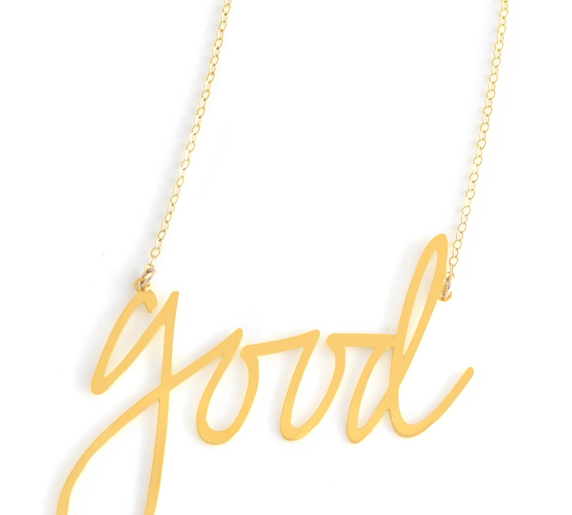 Good Necklace - High Quality, Affordable, Hand Written, Self Love, Mantra Word Necklace - Available in Gold and Silver - Small and Large Sizes - Made in USA - Brevity Jewelry