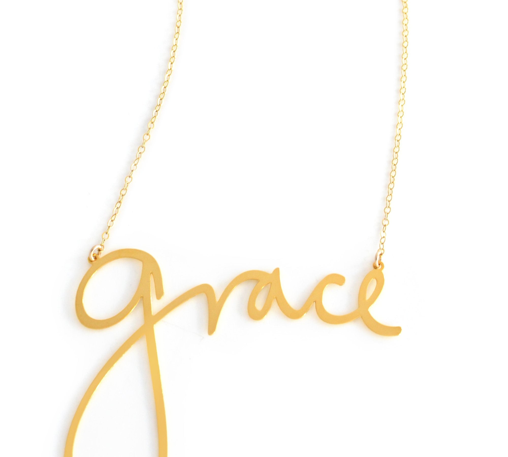 Grace Necklace - High Quality, Affordable, Hand Written, Self Love, Mantra Word Necklace - Available in Gold and Silver - Small and Large Sizes - Made in USA - Brevity Jewelry