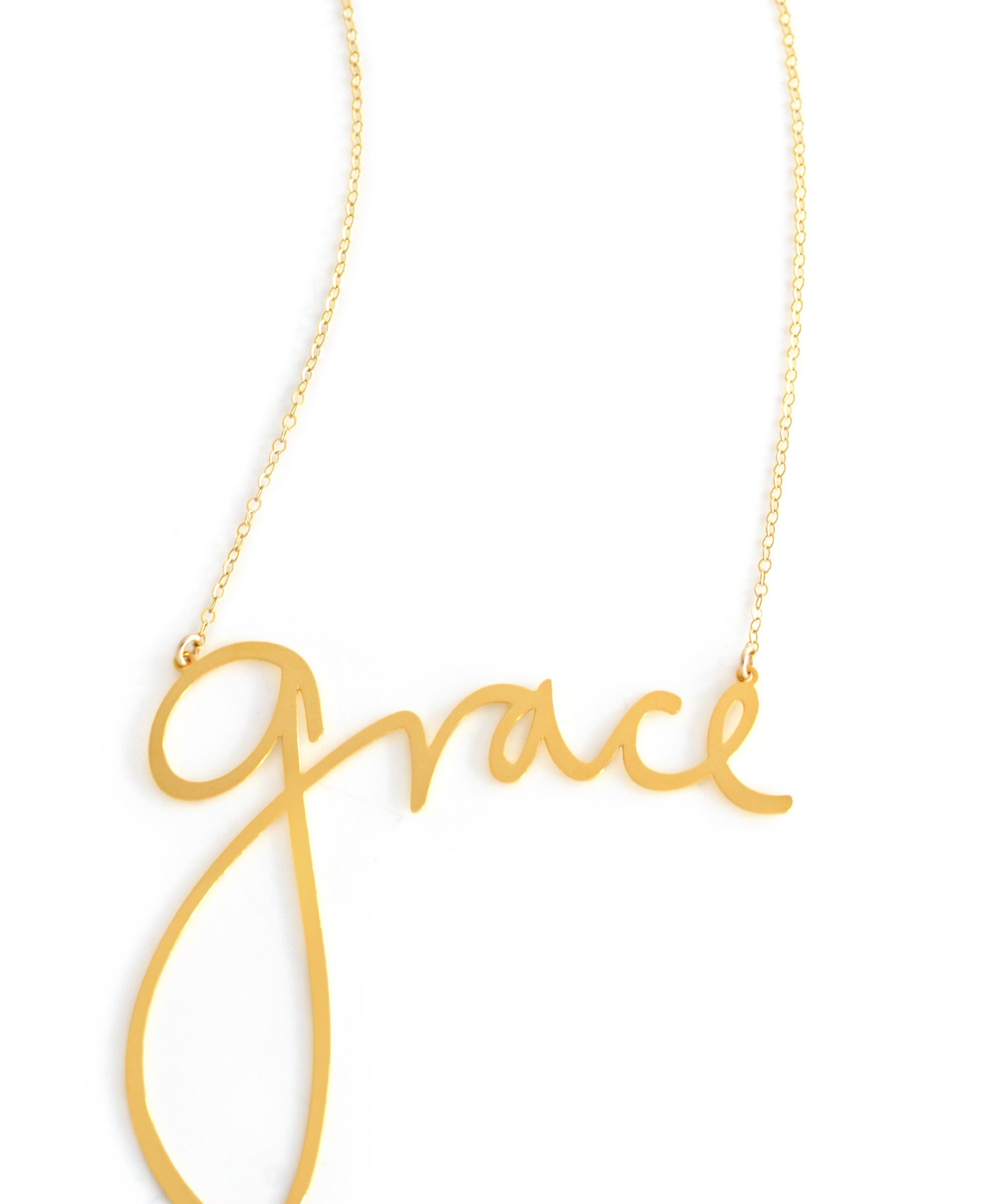 Grace Necklace - High Quality, Affordable, Hand Written, Self Love, Mantra Word Necklace - Available in Gold and Silver - Small and Large Sizes - Made in USA - Brevity Jewelry