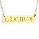 Gratitude Bar Necklace - High Quality, Affordable, Hand Written, Empowering, Self Love, Mantra Word Necklace - Available in Gold and Silver - Made in USA - Brevity Jewelry