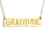 Gratitude Bar Necklace - High Quality, Affordable, Hand Written, Self Love, Mantra Word Necklace - Available in Gold and Silver - Made in USA - Brevity Jewelry