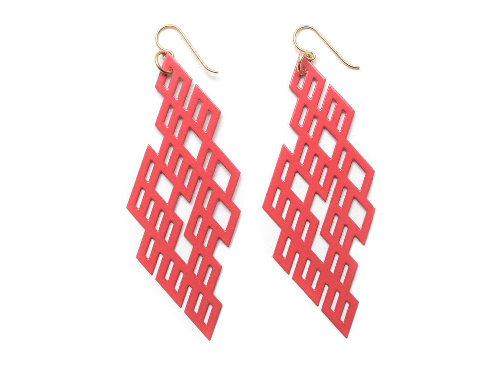 Grid Earrings - High Quality, Affordable, Geometric Earrings - Available in Black and White Acrylic, Gold, Silver, and Limited Edition Coral Powdercoat Finish - Made in USA - Brevity Jewelry