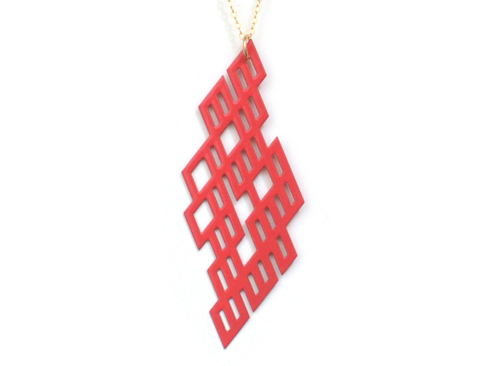 Grid Necklace - High Quality, Affordable, Geometric Necklace - Available in Black and White Acrylic, Gold, Silver, and Limited Edition Coral Powdercoat Finish - Made in USA - Brevity Jewelry