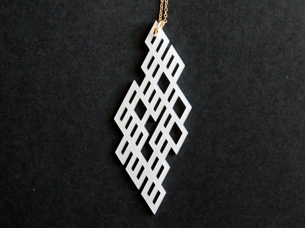 Grid Necklace - High Quality, Affordable, Geometric Necklace - Available in Black and White Acrylic, Gold, Silver, and Limited Edition Coral Powdercoat Finish - Made in USA - Brevity Jewelry