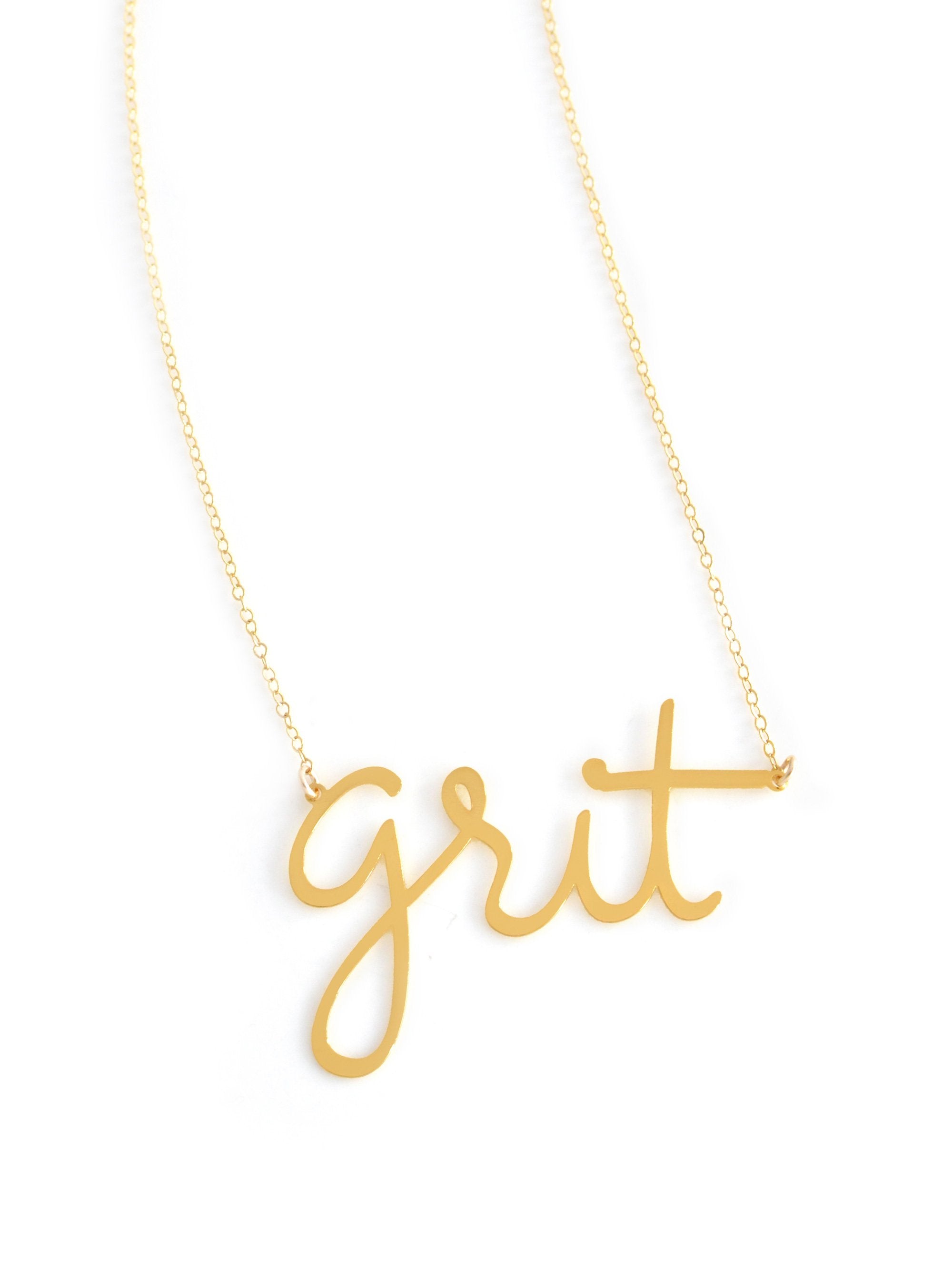 Grit Necklace - High Quality, Affordable, Hand Written, Empowering, Self Love, Mantra Word Necklace - Available in Gold and Silver - Small and Large Sizes - Made in USA - Brevity Jewelry