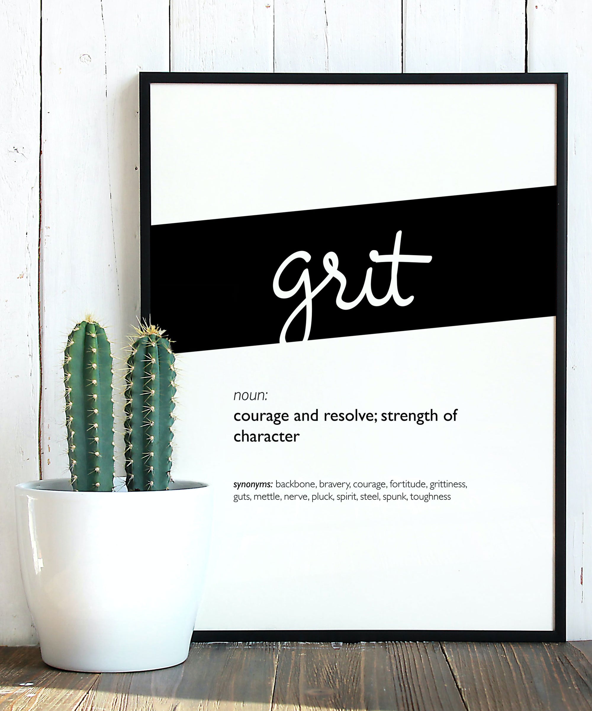 Framed Black Grit Print With Word Definition - High Quality, Affordable, Hand Written, Empowering, Self Love, Mantra Word Print. Archival-Quality, Matte Giclée Print - Brevity Jewelry