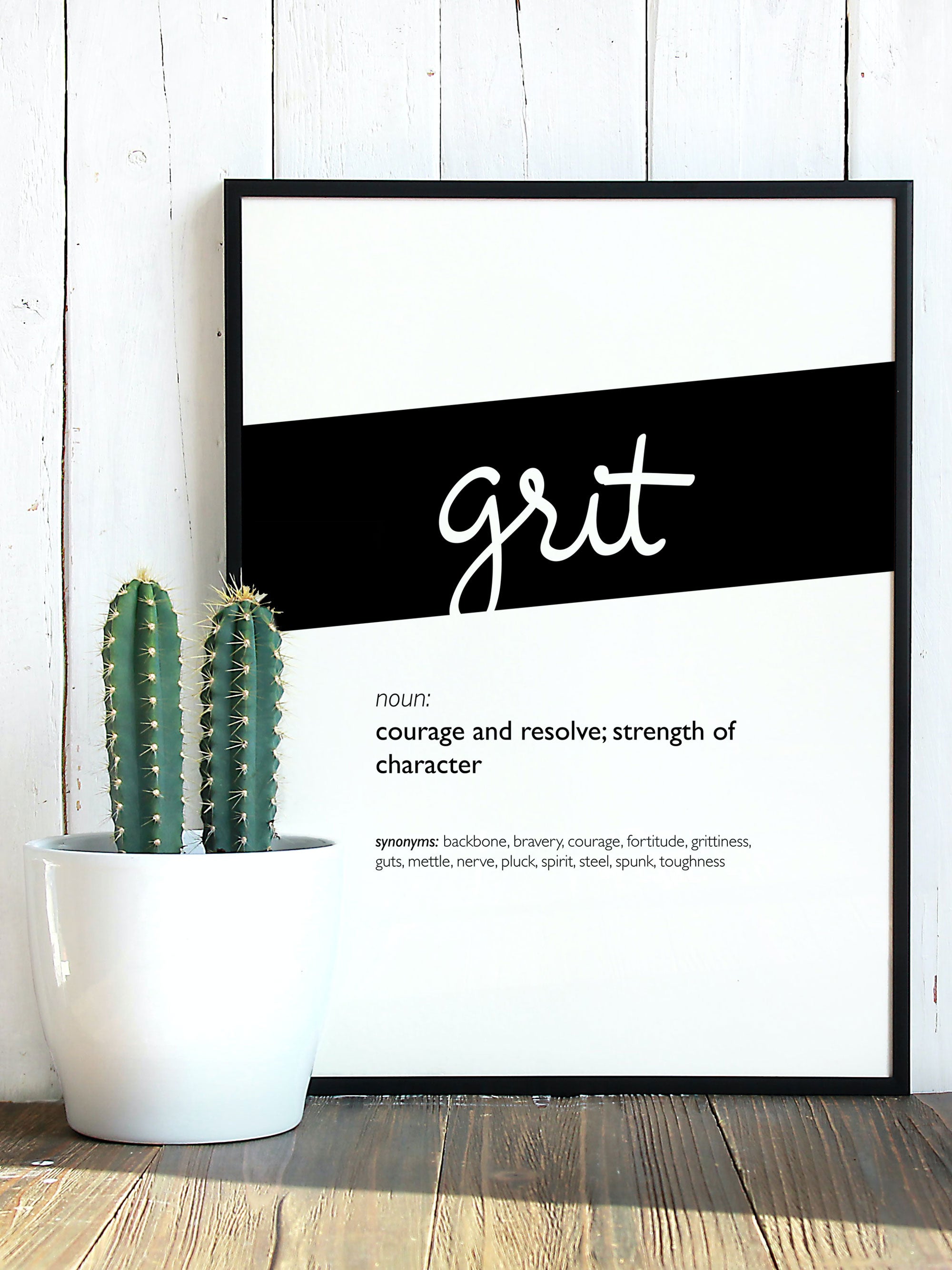 Framed Black Grit Print With Word Definition - High Quality, Affordable, Hand Written, Empowering, Self Love, Mantra Word Print. Archival-Quality, Matte Giclée Print - Brevity Jewelry