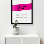 Framed Magenta Grit Print With Word Definition - High Quality, Affordable, Hand Written, Empowering, Self Love, Mantra Word Print. Archival-Quality, Matte Giclée Print - Brevity Jewelry