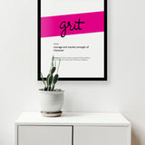 Framed Magenta Grit Print With Word Definition - High Quality, Affordable, Hand Written, Empowering, Self Love, Mantra Word Print. Archival-Quality, Matte Giclée Print - Brevity Jewelry