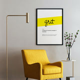 Framed Yellow Grit Print With Word Definition - High Quality, Affordable, Hand Written, Empowering, Self Love, Mantra Word Print. Archival-Quality, Matte Giclée Print - Brevity Jewelry