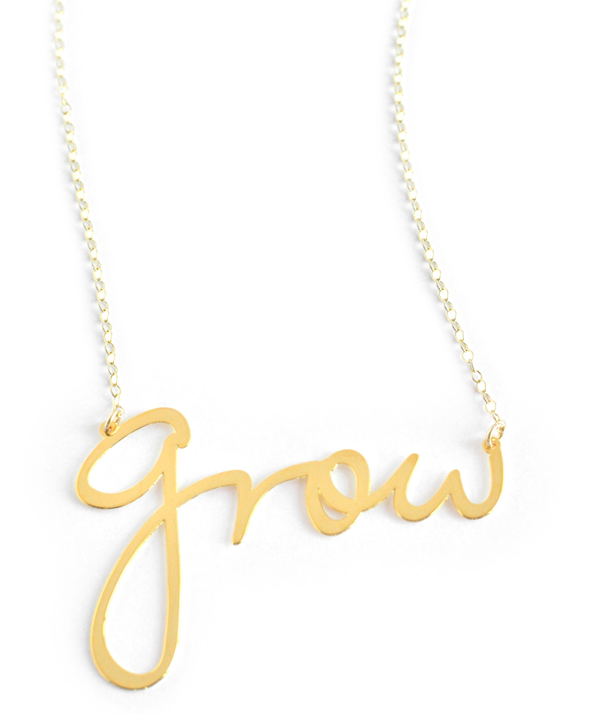Grow Necklace - High Quality, Affordable, Hand Written, Self Love, Mantra Word Necklace - Available in Gold and Silver - Small and Large Sizes - Made in USA - Brevity Jewelry