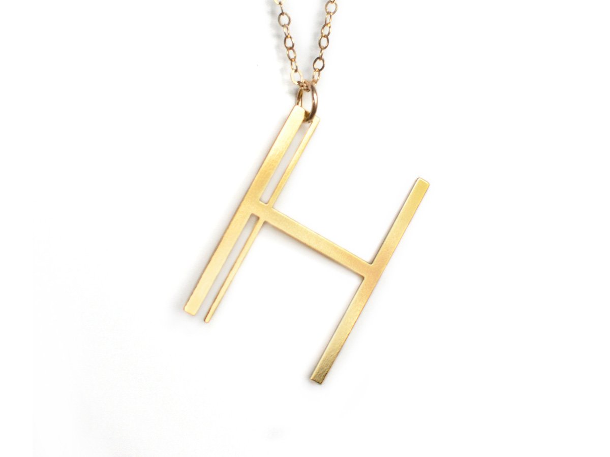 H Letter Necklace - Art Deco Typography Style - High Quality, Affordable, Self Love, Initial Charm Necklace - Available in Gold and Silver - Made in USA - Brevity Jewelry