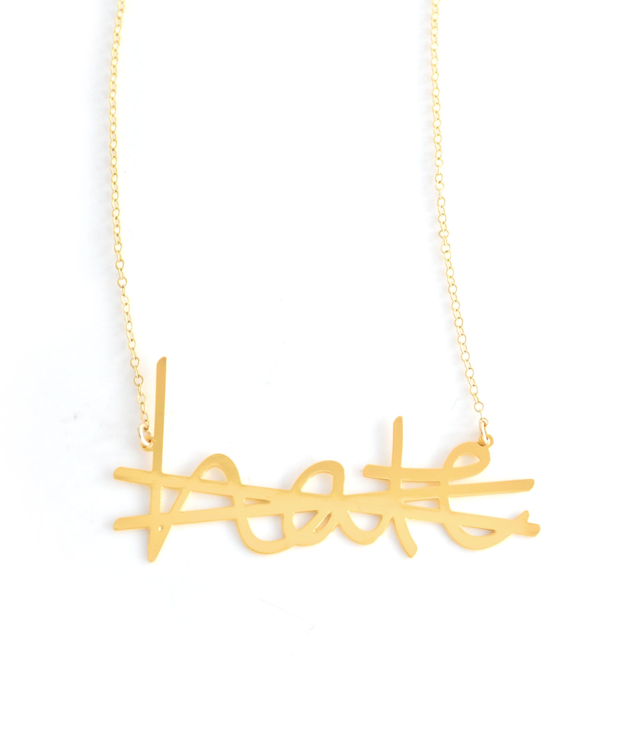 No More Hate Necklace - High Quality, Affordable, Hand Written, Empowering, Self Love, Mantra Word Necklace - Available in Gold and Silver - Small and Large Sizes - Made in USA - Brevity Jewelry