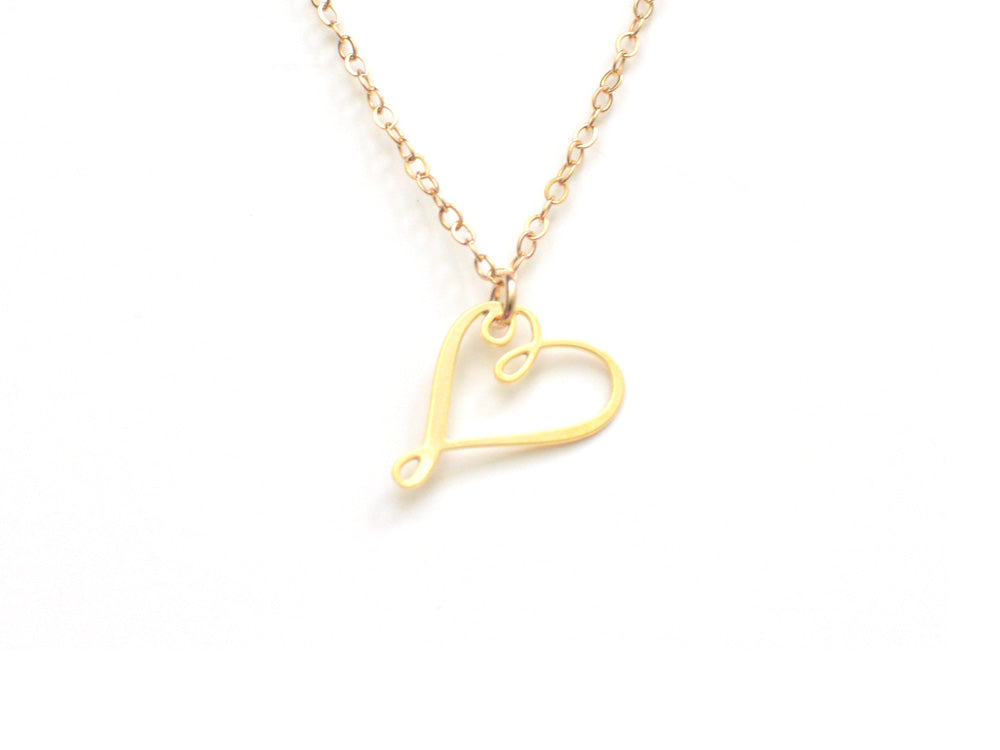 Heart Necklace - Hand Drawn By a Calligrapher - High Quality, Affordable Necklace - Available in Gold and Silver - Made in USA - Brevity Jewelry