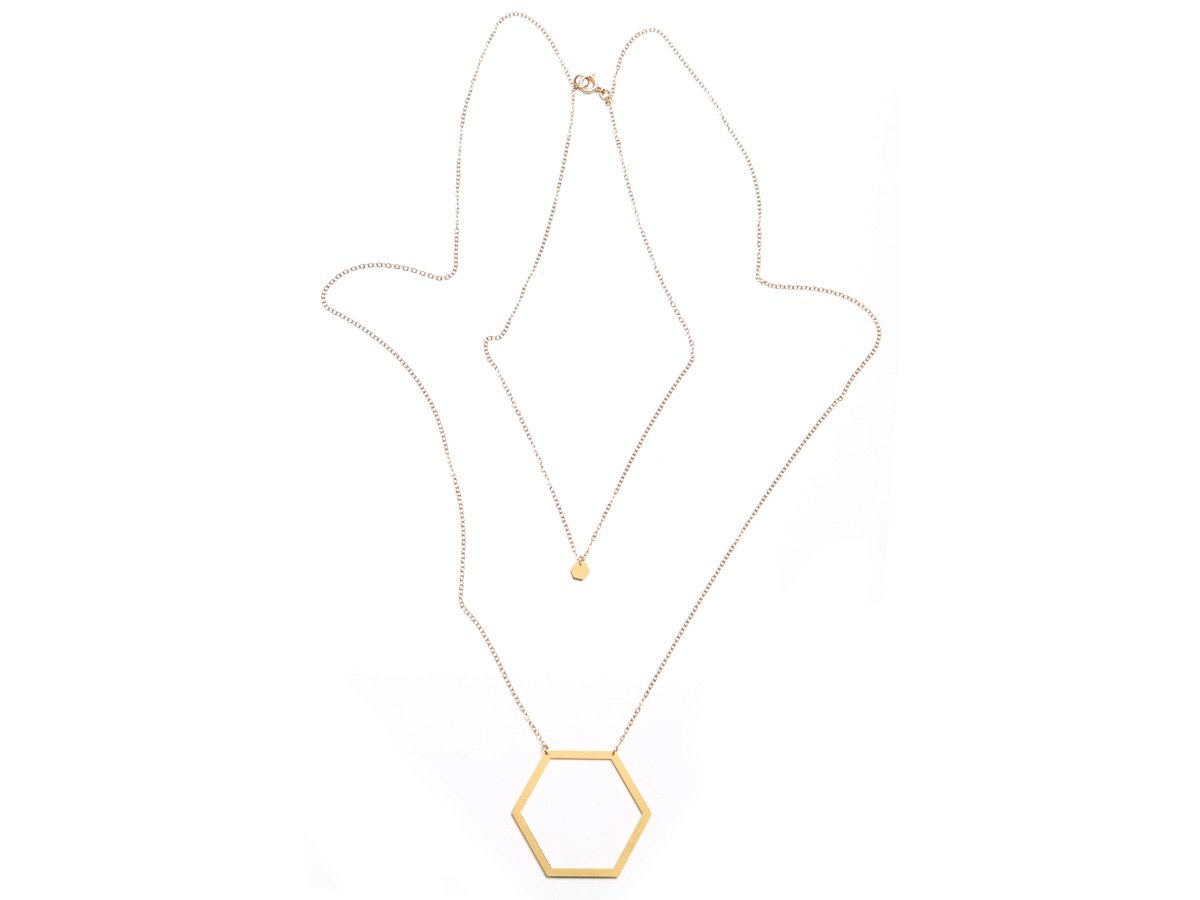 Pair of Hexagons Necklace - High Quality, Affordable Necklace - Available in Gold and Silver - Made in USA - Brevity Jewelry