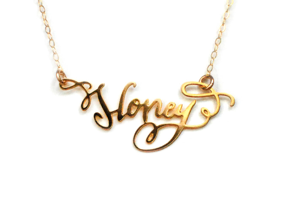 Honey Necklace - High Quality, Affordable, Endearment Nickname Necklace - Available in Gold and Silver - Made in USA - Brevity Jewelry