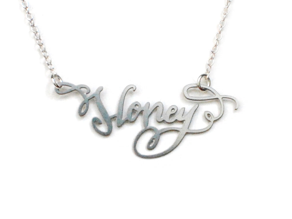 Honey Necklace - High Quality, Affordable, Endearment Nickname Necklace - Available in Gold and Silver - Made in USA - Brevity Jewelry