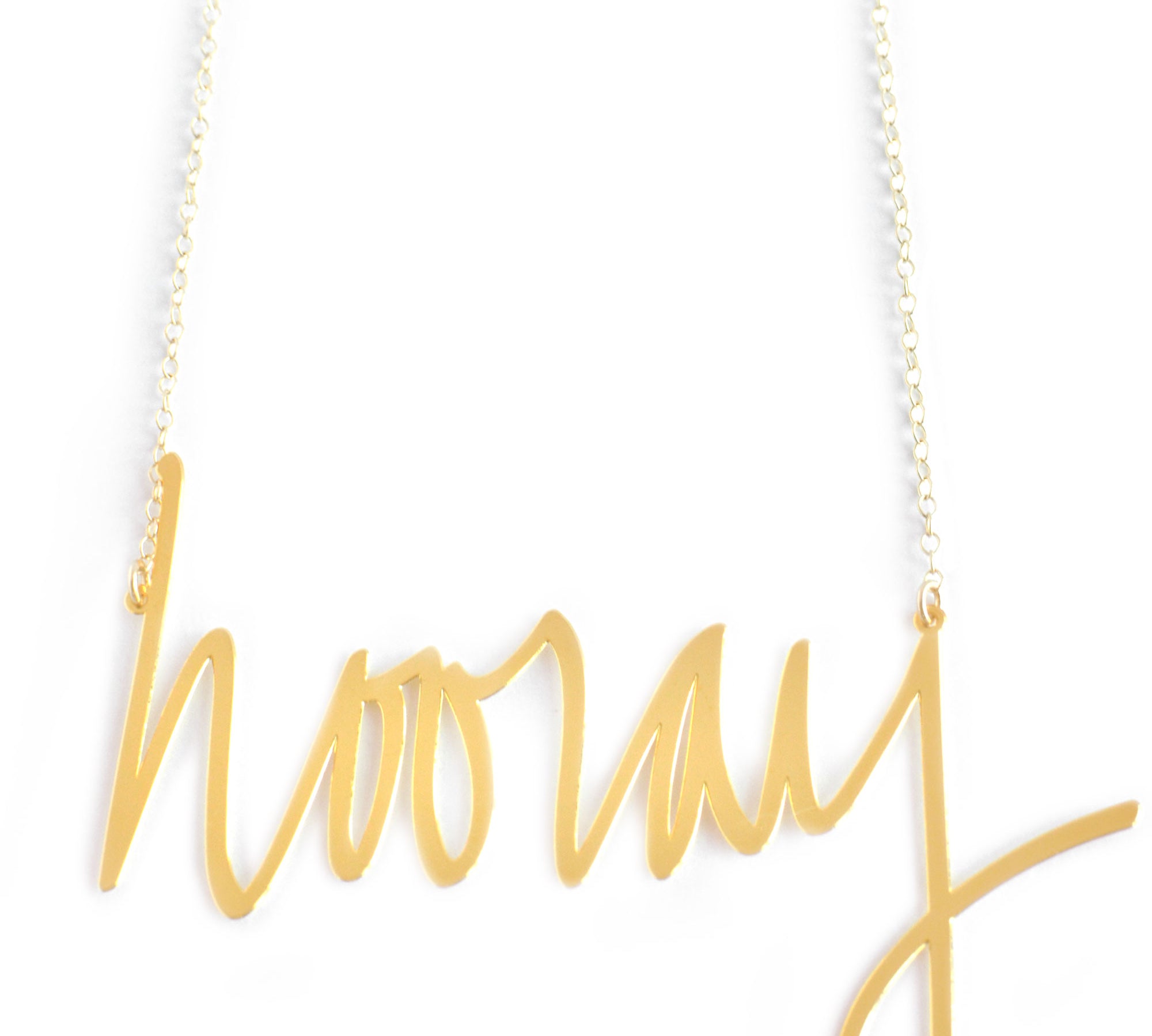 Hooray Necklace - High Quality, Affordable, Hand Written, Self Love, Mantra Word Necklace - Available in Gold and Silver - Small and Large Sizes - Made in USA - Brevity Jewelry