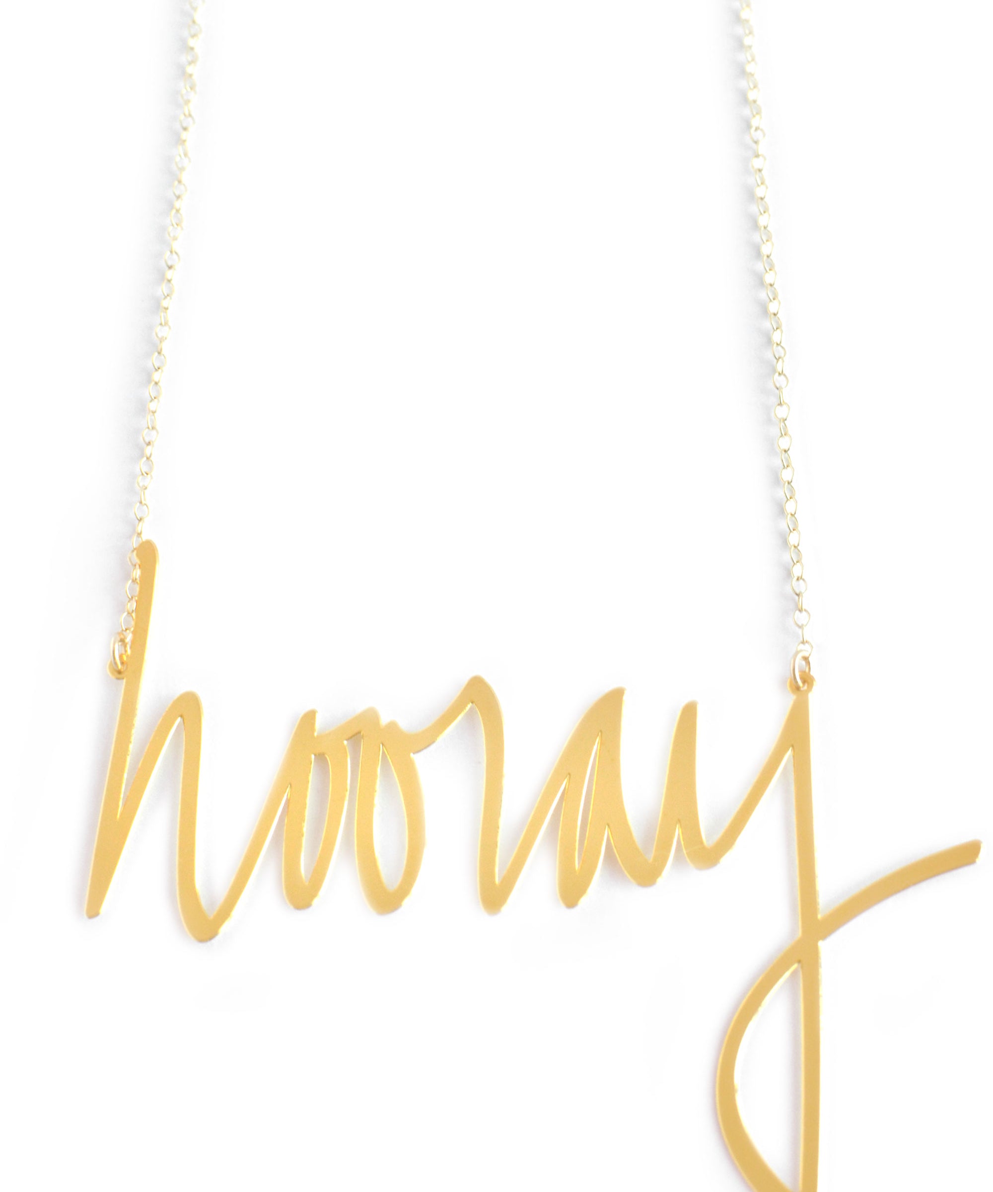 Hooray Necklace - High Quality, Affordable, Hand Written, Self Love, Mantra Word Necklace - Available in Gold and Silver - Small and Large Sizes - Made in USA - Brevity Jewelry