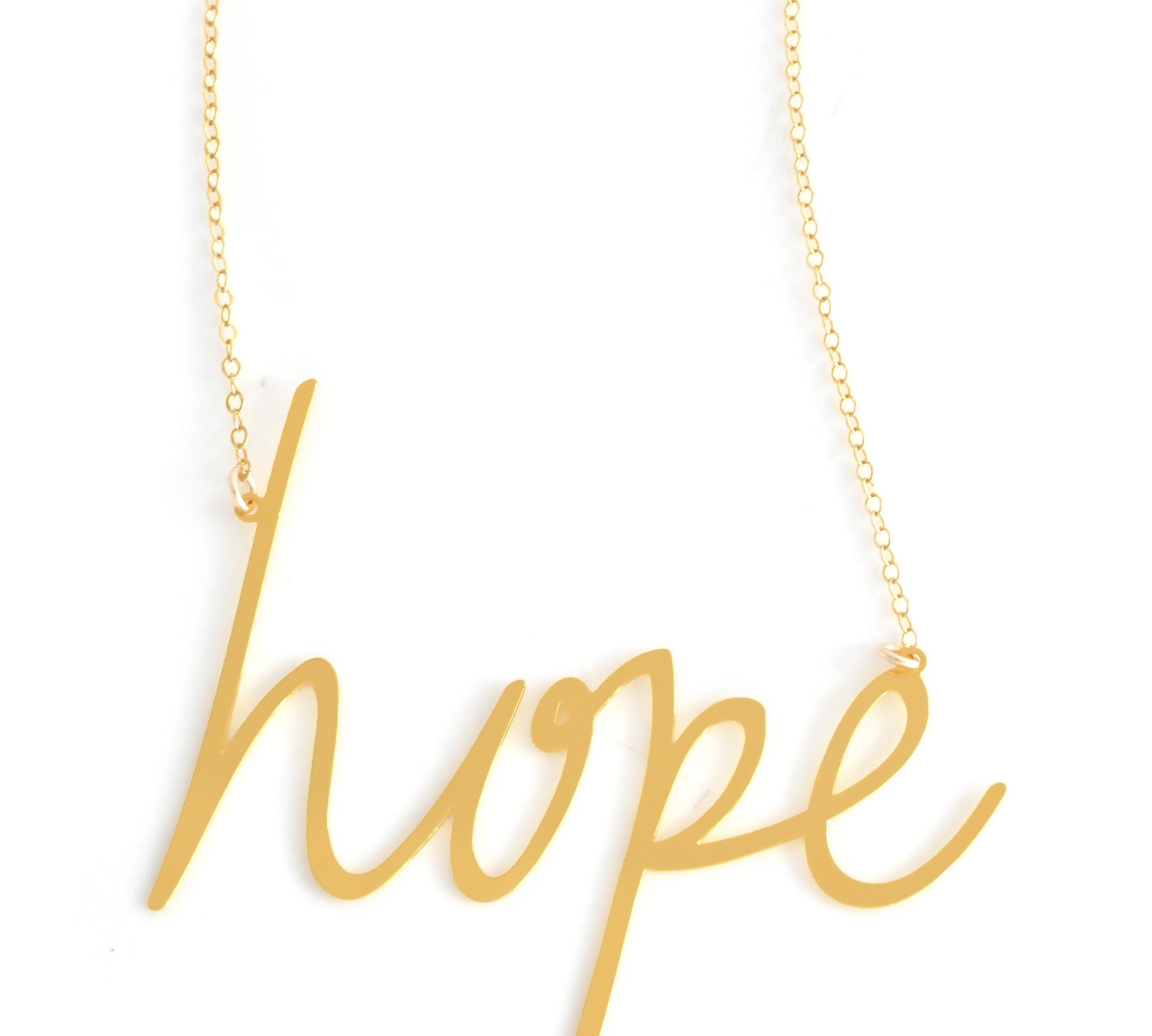 Hope Necklace - High Quality, Affordable, Hand Written, Self Love, Mantra Word Necklace - Available in Gold and Silver - Small and Large Sizes - Made in USA - Brevity Jewelry