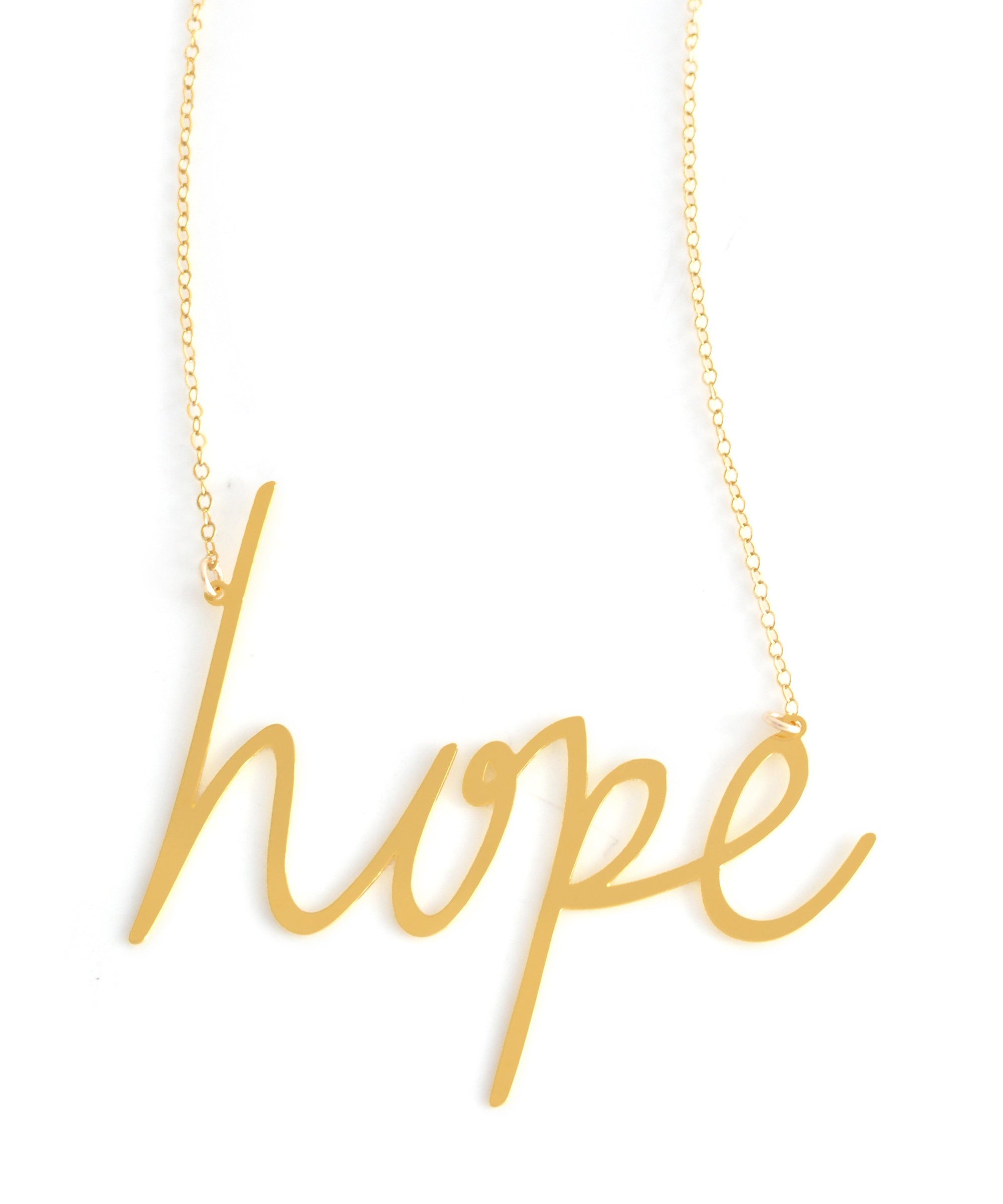 Hope Necklace - High Quality, Affordable, Hand Written, Self Love, Mantra Word Necklace - Available in Gold and Silver - Small and Large Sizes - Made in USA - Brevity Jewelry