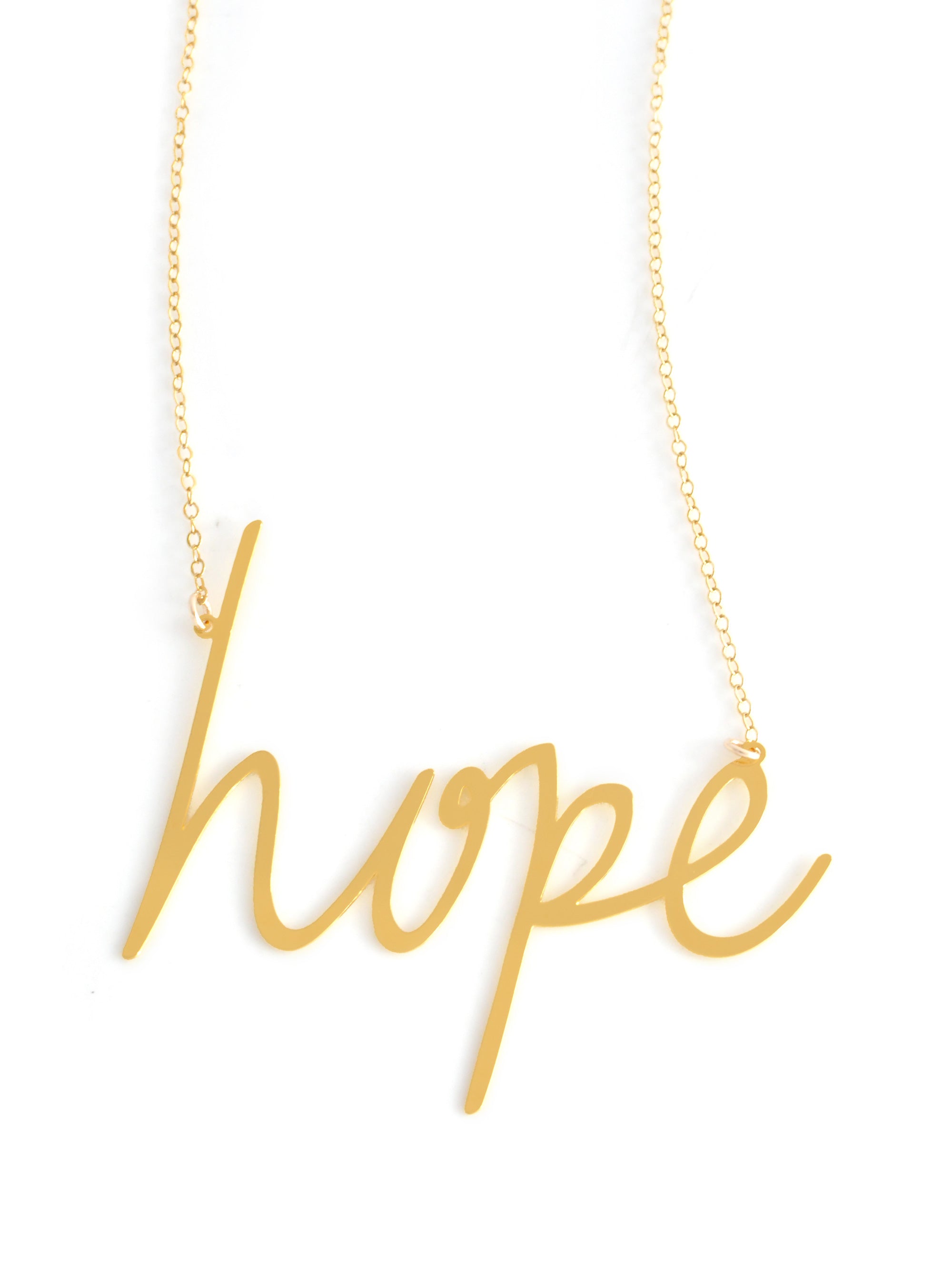 Hope Necklace - High Quality, Affordable, Hand Written, Self Love, Mantra Word Necklace - Available in Gold and Silver - Small and Large Sizes - Made in USA - Brevity Jewelry