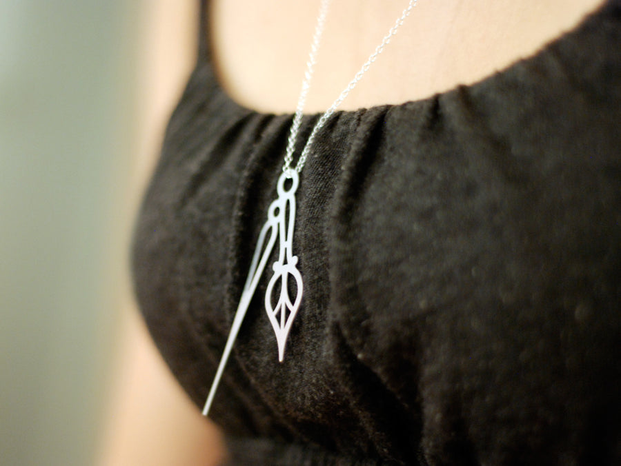 Horo 2 Necklace - High Quality, Affordable Necklace - Classic and Elegant - Clock Hand Design - Available in Gold and Silver - Made in USA - Brevity Jewelry