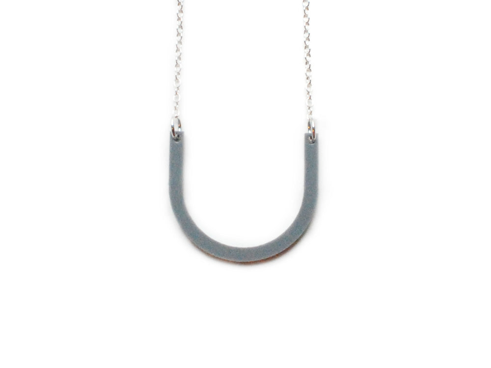 Large Horseshoe Necklace - Affordable Acrylic Necklace - Yellow, Blue or Gray - Silver Chain - Made in USA - Brevity Jewelry