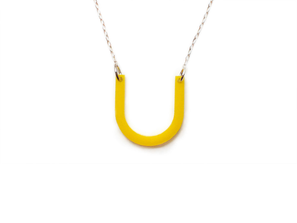 Medium Horseshoe Necklace - Affordable Acrylic Necklace - Yellow, Blue or Gray - Silver Chain - Made in USA - Brevity Jewelry