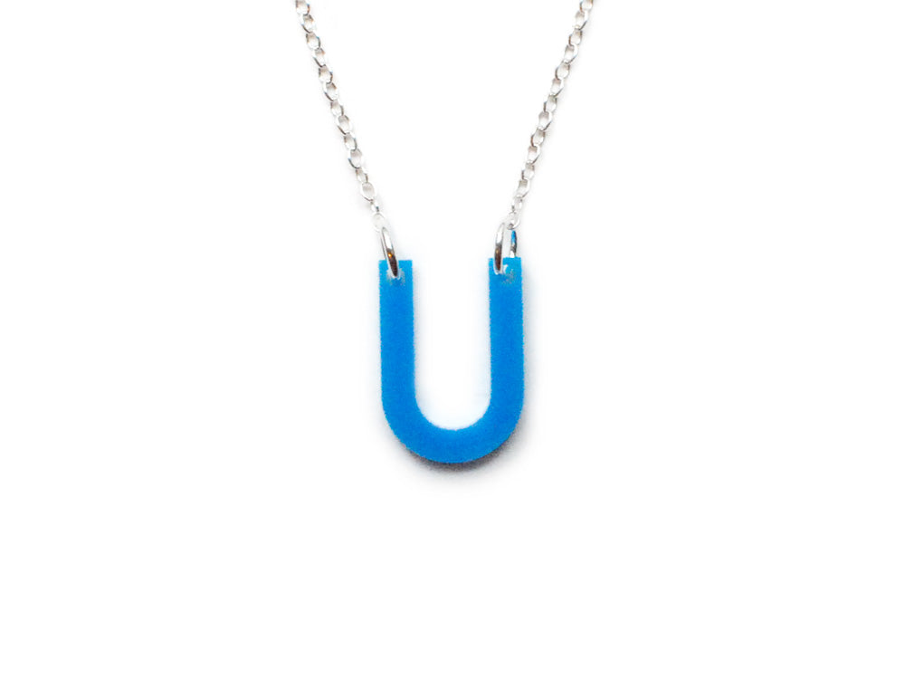 Small Horseshoe Necklace - Affordable Acrylic Necklace - Yellow, Blue or Gray - Silver Chain - Made in USA - Brevity Jewelry