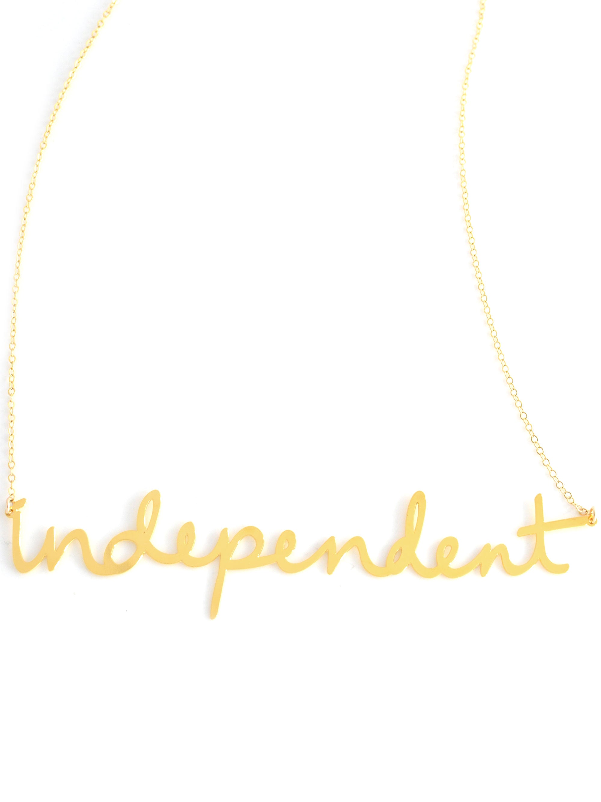 Independent Necklace - High Quality, Affordable, Hand Written, Empowering, Self Love, Mantra Word Necklace - Available in Gold and Silver - Small and Large Sizes - Made in USA - Brevity Jewelry