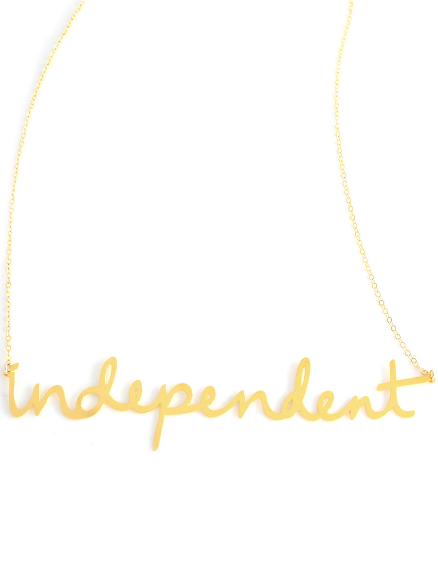 Independent Necklace - High Quality, Affordable, Hand Written, Empowering, Self Love, Mantra Word Necklace - Available in Gold and Silver - Small and Large Sizes - Made in USA - Brevity Jewelry