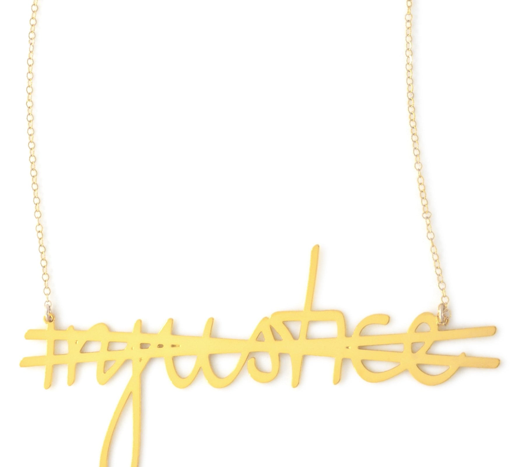No More Injustice Necklace - High Quality, Affordable, Hand Written, Empowering, Self Love, Mantra Word Necklace - Available in Gold and Silver - Small and Large Sizes - Made in USA - Brevity Jewelry