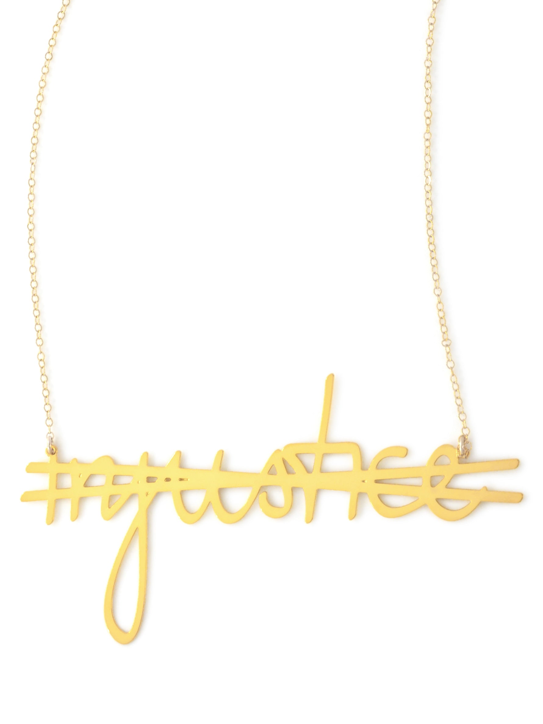 No More Injustice Necklace - High Quality, Affordable, Hand Written, Empowering, Self Love, Mantra Word Necklace - Available in Gold and Silver - Small and Large Sizes - Made in USA - Brevity Jewelry