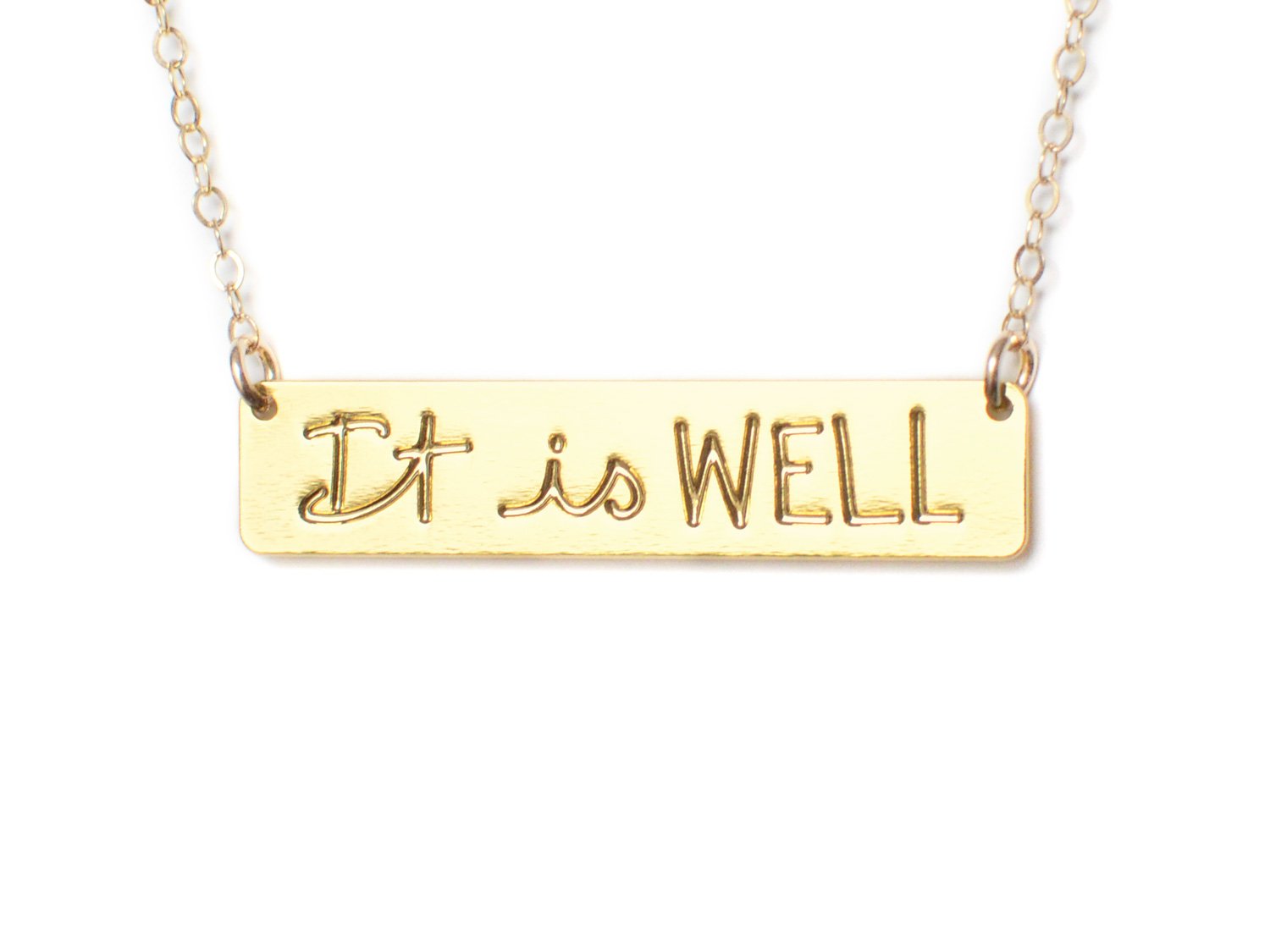 It Is Well Bar Necklace - High Quality, Affordable, Hand Written, Empowering, Self Love, Mantra Word Necklace - Available in Gold and Silver - Made in USA - Brevity Jewelry