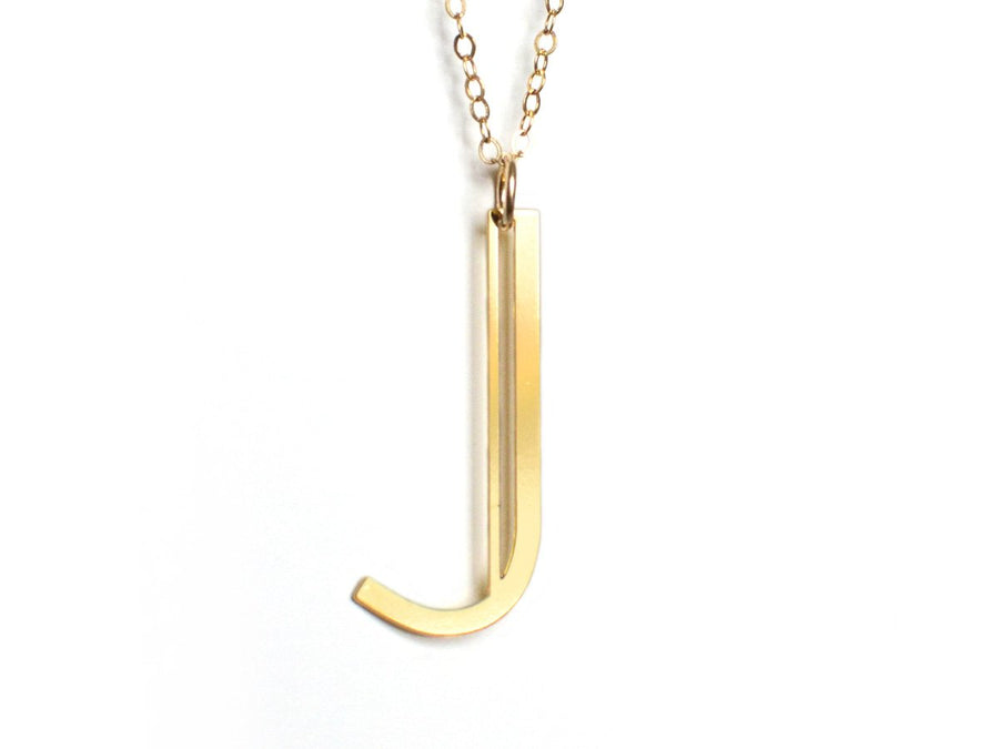 J Letter Necklace - Art Deco Typography Style - High Quality, Affordable, Self Love, Initial Charm Necklace - Available in Gold and Silver - Made in USA - Brevity Jewelry