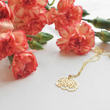 Carnation Necklace - High Quality, Affordable, Whimsical, Hand Drawn Necklace - January Birthday Gift - Available in Gold and Silver - Made in USA - Brevity Jewelry