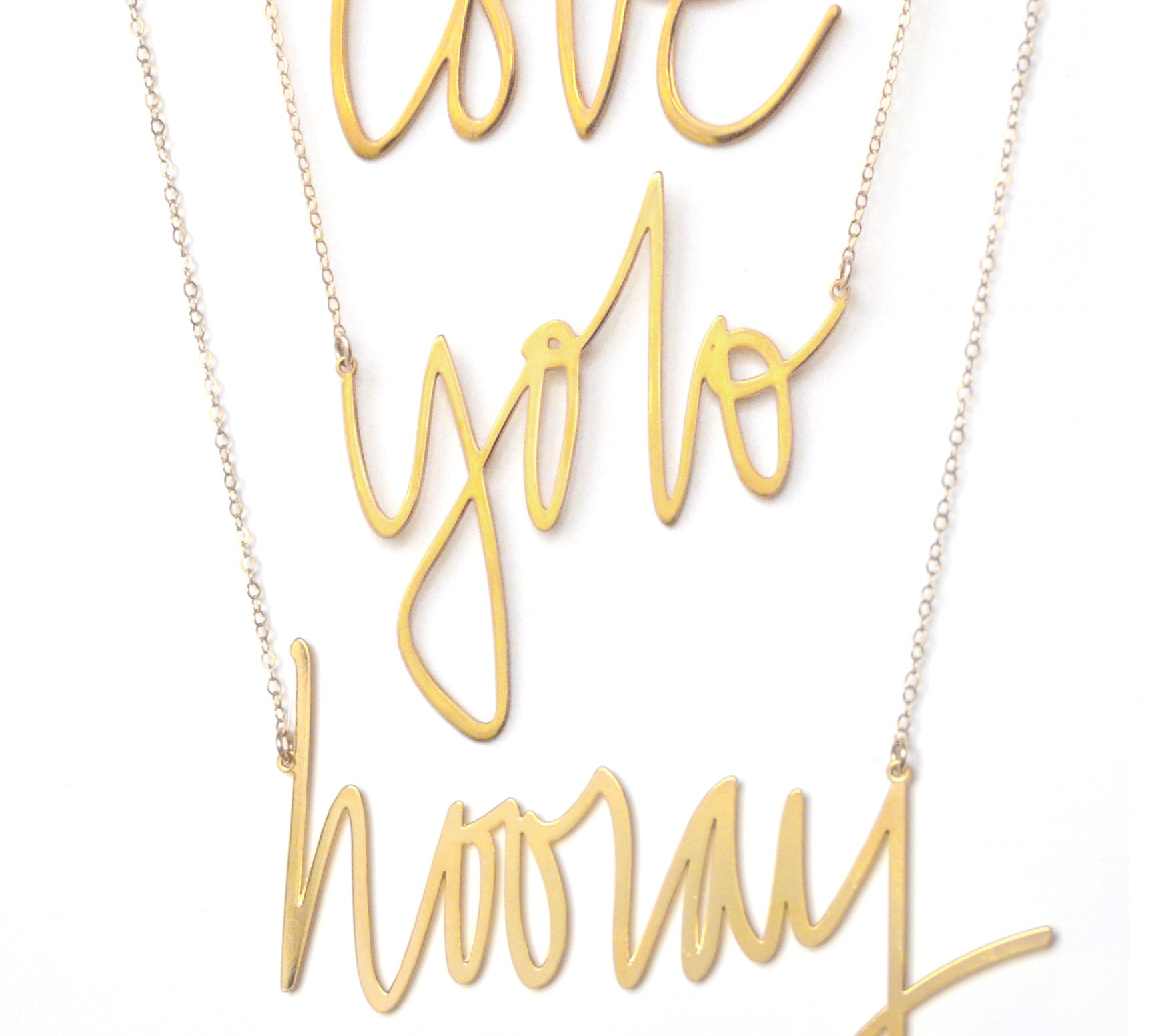 Holiday Cheer Gift Set - High Quality, Hand Written, Self Love Word Gift Set Necklaces To Celebrate With - Featuring the Words Love, Yolo, Cheers, Happy, Hooray, Hope, Joy - Available in Gold and Silver - Small and Large Sizes - Made in USA - Brevity Jewelry