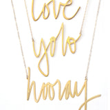Holiday Cheer Gift Set - High Quality, Hand Written, Self Love Word Gift Set Necklaces To Celebrate With - Featuring the Words Love, Yolo, Cheers, Happy, Hooray, Hope, Joy - Available in Gold and Silver - Small and Large Sizes - Made in USA - Brevity Jewelry