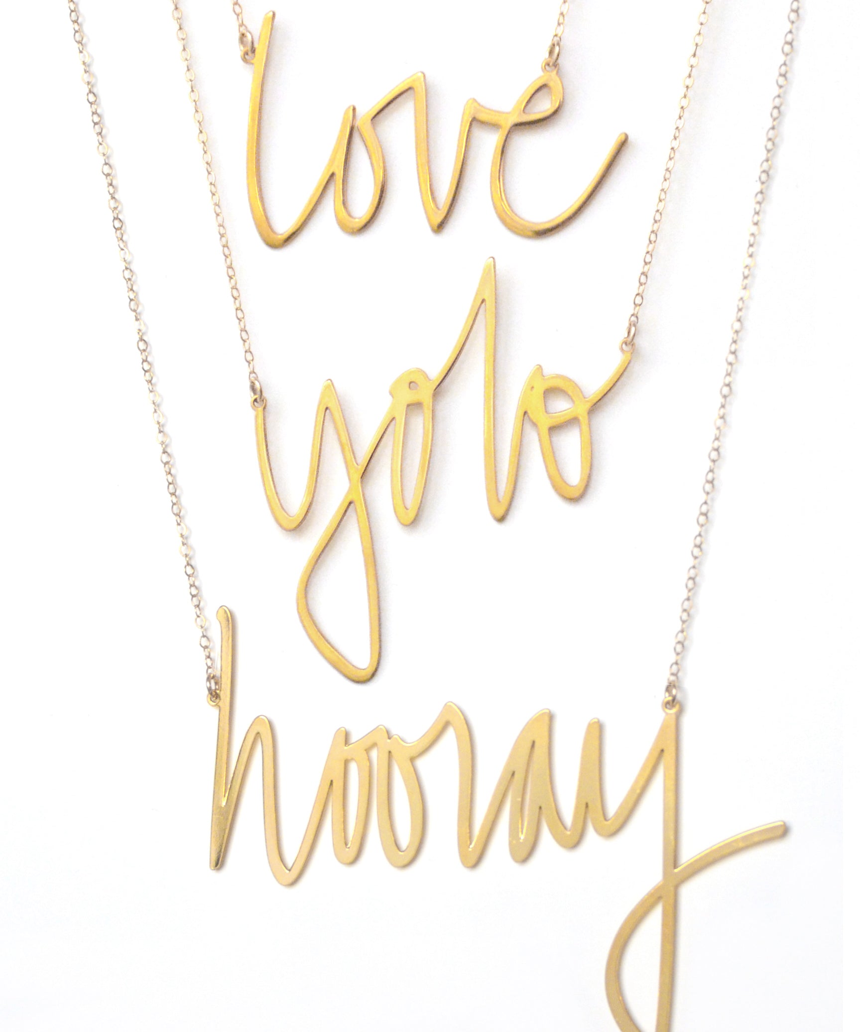 Holiday Cheer Gift Set - High Quality, Hand Written, Self Love Word Gift Set Necklaces To Celebrate With - Featuring the Words Love, Yolo, Cheers, Happy, Hooray, Hope, Joy - Available in Gold and Silver - Small and Large Sizes - Made in USA - Brevity Jewelry