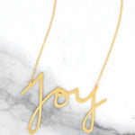 Joy Necklace - High Quality, Affordable, Hand Written, Self Love, Mantra Word Necklace - Available in Gold and Silver - Small and Large Sizes - Made in USA - Brevity Jewelry